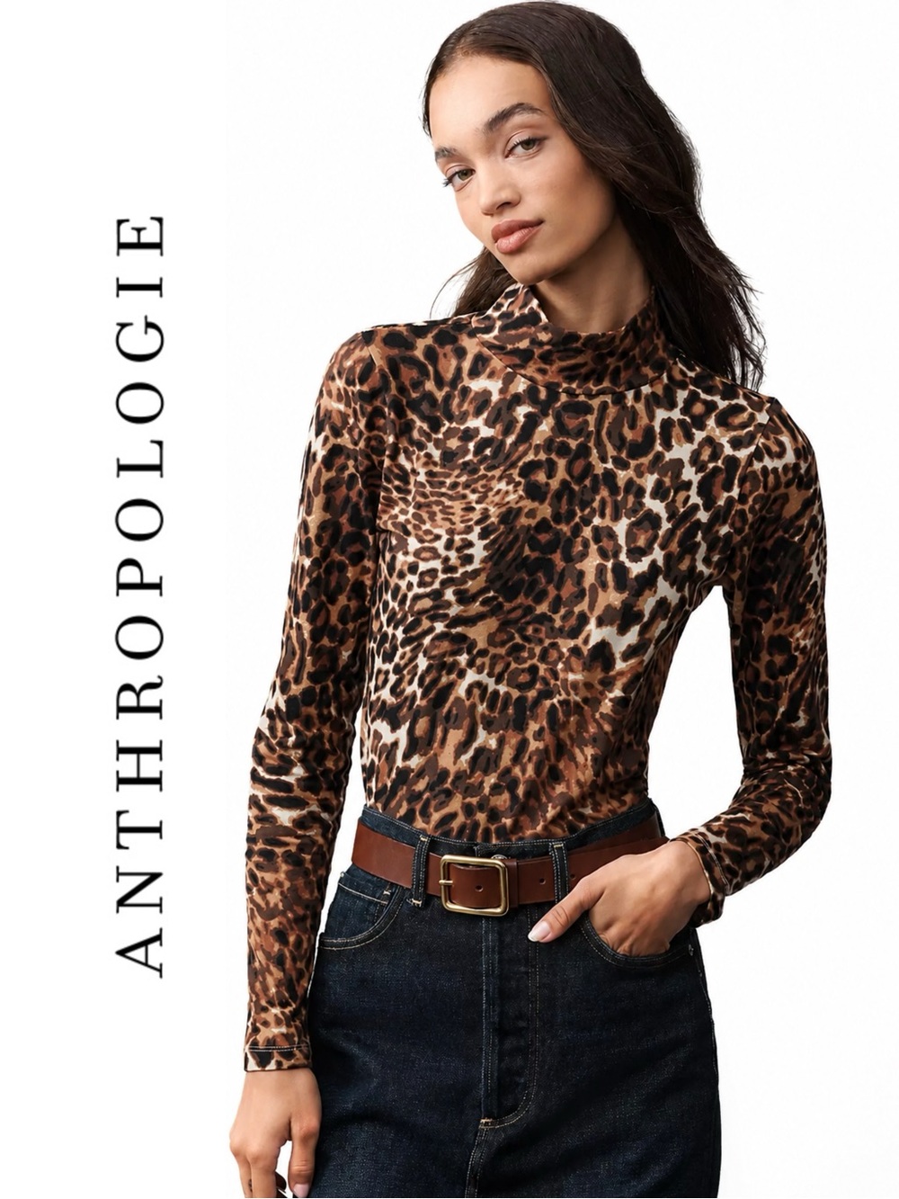 Anthropologie Hailey Printed Long-Sleeve Turtleneck Top by Maeve